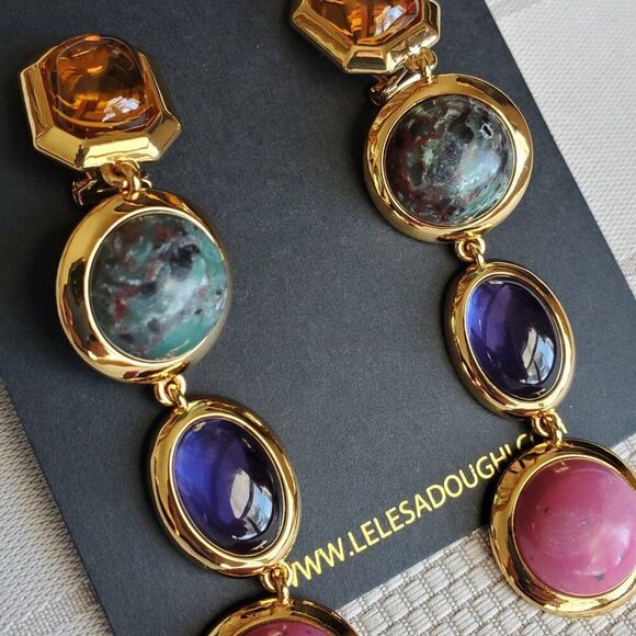 New! $225 Lele Sadoughi Bezel Jewel Linear Earrings Bezel Jewel Linear Earrings - Picture 7 of 12